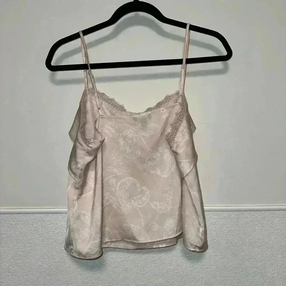 Women's Express Cami, Size M, Pink Blush with Floral Silky Polyester ruffles - Picture 5 of 10